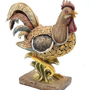 Rooster Resin Figurine Sparkle Glitter Folk Art Country Cottage Farmhouse Decor